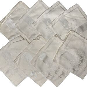 Vintage Cloth Dinner Napkins Set Of 8 Square 17" Embossed Cream Foliage Floral
